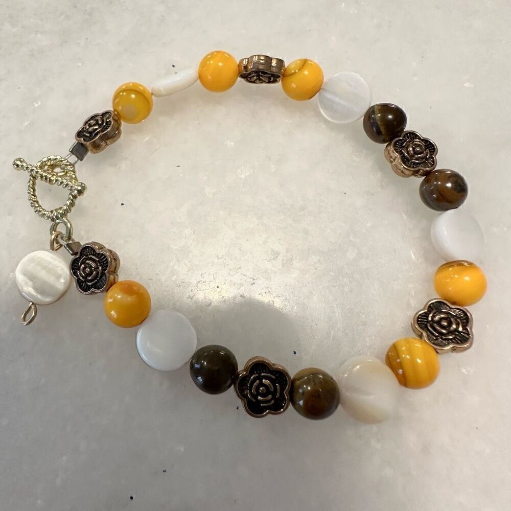 NWOT Handmade Mother of Pearl, Freshwater Pearl, Tiger’s Eye, Agate & Sterling T